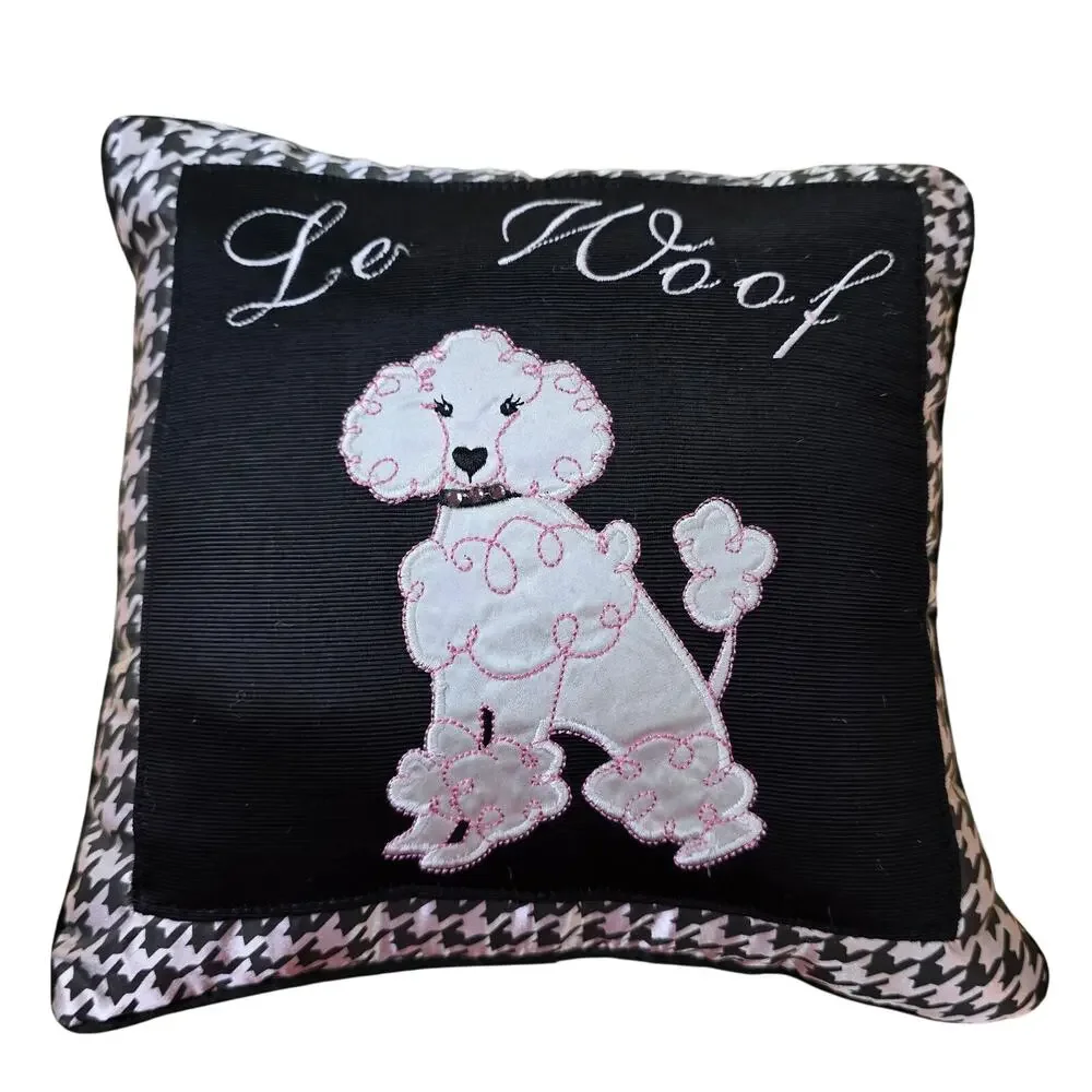 Y2k Le Woof Poodle Pillow Pink Black Houndstooth Decor Square